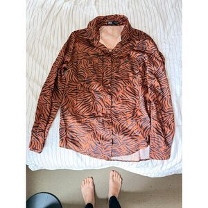 Zara women’s S size Orange and Black Tiger-Stripe Button-Down Shirt